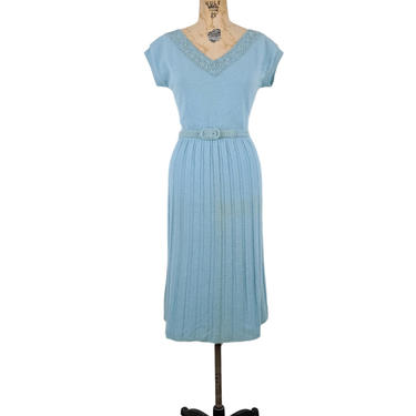 sky high | vtg 1950s knit pleat dress + jacket | vintage 50s fit & flare dress | one size fits most 
