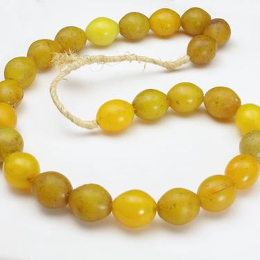 Vintage Antique Hebron African Large Glass Trade Beads Yellow Beaded Necklace 27&amp;quot; 