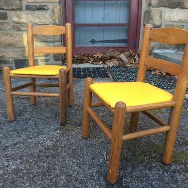 pair yellow vinyl seat wooden kids chairs