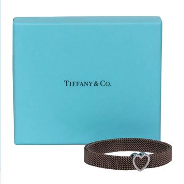 Tiffany & Co. - Bronze Stretchy Chain Mesh "Somerset" Bracelet w/ Heart