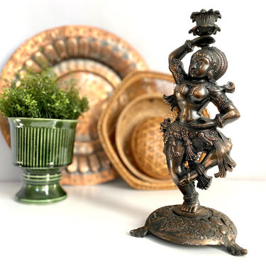 Vintage Dancing Goddess Statue | Bronze Goddess Candle Holder 