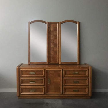 vintage mid century dresser + double mirror by Stanley Furniture