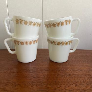 Set of 4 Vintage Corning Pyrex Butterfly Gold Tea/ Coffee Mugs, MCM Retro Kitchen 
