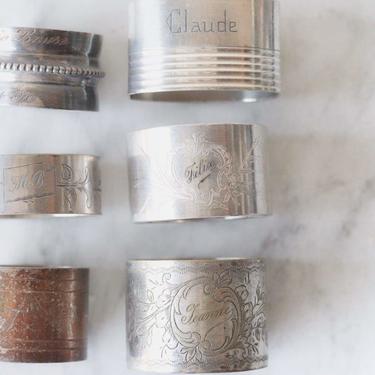Vintage Silver Monogrammed Napkin Ring Set of 6