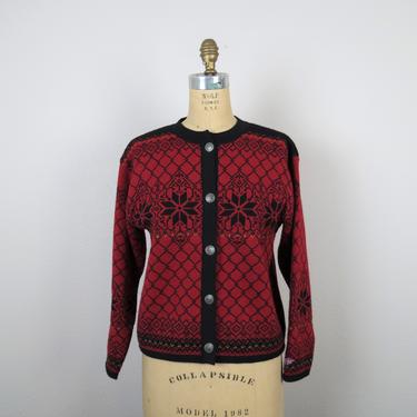 Vintage Norwegian wool cardigan sweater, fair isle, apres ski, dark academia, size small, medium 