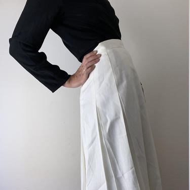 vintage white linen blend pleated skirt 