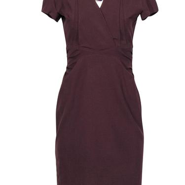 M.M.LaFleur - Burgundy Short Sleeve Pleated “Emma” Sheath Dress Sz 6