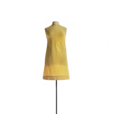 Vintage 70s yellow velvet dress/ Twiggy A-line shift dress/ sunny canary yellow mod dress 