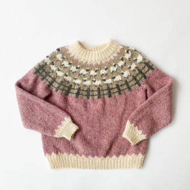 1980s &amp;quot;Counting Sheep&amp;quot; Hand Knit Pullover 