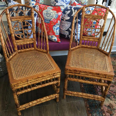 Vintage Bamboo Chairs - Chinoiserie Chairs - Brighton Style Chairs - Chinese Chippendale Chairs by PursuingVintage1