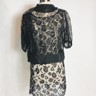 Vintage Black Sheer Lace  Dress and Top 1920s 