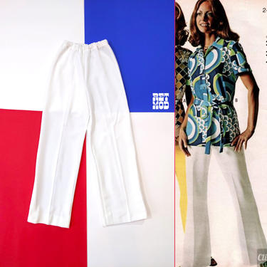 Vintage 60s 70s White Polyester Mod Pants 