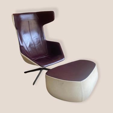 Vintage “Take A Line For A Walk” Wingback Lounge Chair and Ottoman, Alfredo Haberli, Moroso 