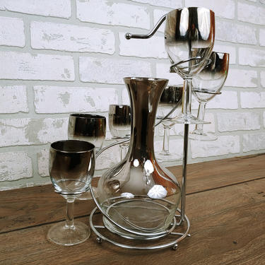 8 Piece Mercury Silver Fade Wine Glass Set With Decanter / Dorothy Thorpe Style Silver Ombre Fade Wine Pitcher Glasses 