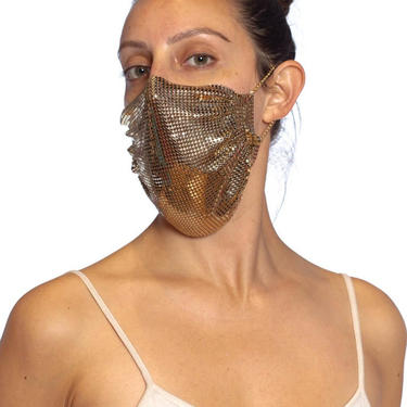Morphew Collection Gold Metal Mesh Scarf Mask 