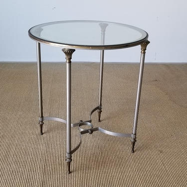 Vintage Italian Brushed Steel and Brass Round Directoire Side Table. 