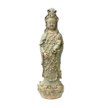 Vintage Chinese Tong Style Celadon Porcelain Kwan Yin Bodhisattva Statue ws1441E 