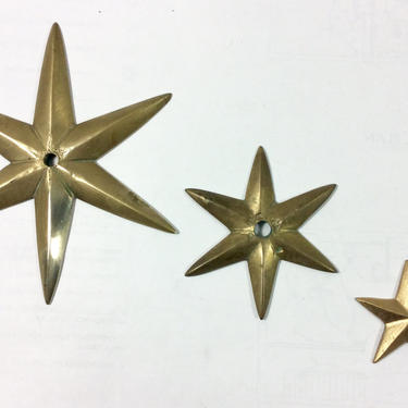 2 Vintage solid brass star 1 aluminum star cabinet knob back plate rosette 