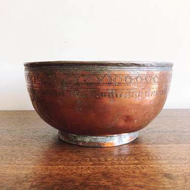 Vintage Etched Copper Bowl - Hand Forged 
