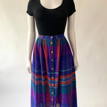 1980's Gauzey Plaid Button-Front Skirt