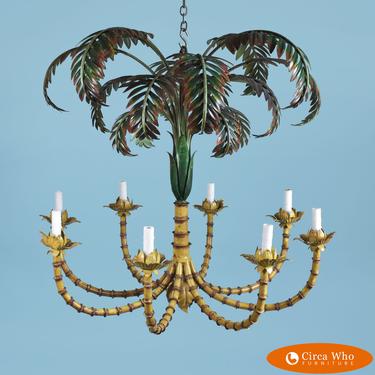 Small Faux Bamboo Palm Tree Chandelier, Metal Palm Tree Bamboo Chandelier