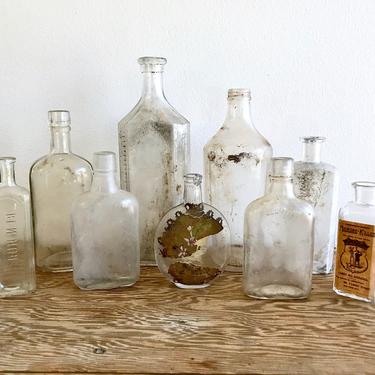 Apothecary Bottles Set of 9 - Collectible Antique Glass Bottle Set - Apothecary Bottle Collection - Glass Medicine Jars - Wedding Bud Vase 