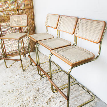 SOLD IN PAIRS - Vintage Marcel Breuer Chairs with Light Brown Stain and Gold Bases - Made in Italy 