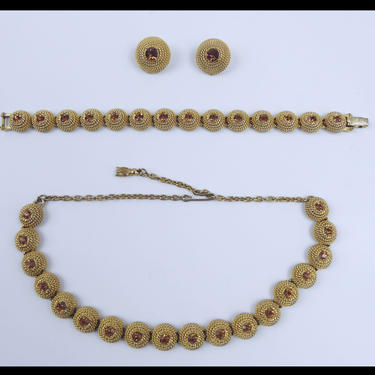 Vintage Goldtone Necklace Bracelet Earring Set | Choker | Rope Detail | Topaz 