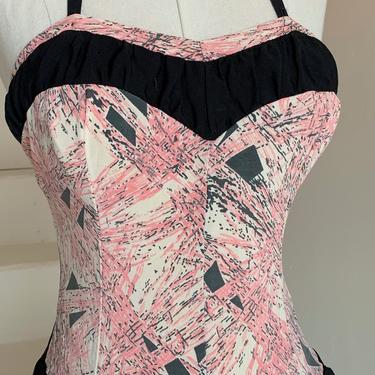 1950s Swimsuit Black and Pink Pinup Style Vintage 