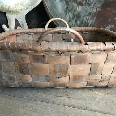Rustic Antique Basket, Folk Art, Gathering Basket, Bent Wood Handles, European Farmhouse, Garden Flower Basket, Damages 