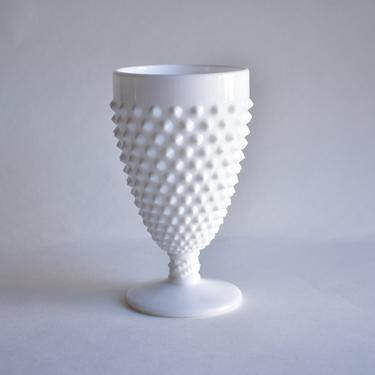 Vintage USA Fenton Glass Co. White Milk Hobnail | 5.75&amp;quot; Footed Water Chalice | Vacation Goblet | Cottage Lake House Farm Chic Minimal Vibes 
