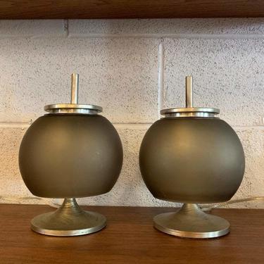 Petite Italian Mid Century Smoked Glass Table Lamps