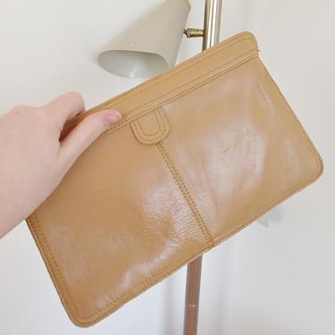Vintage Leather Clutch, 70s Purse, Tan Beige Brown Leather Purse, 1970s Clutch Bag 