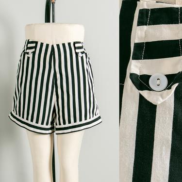 1950s Shorts Striped Cotton High Waist L 