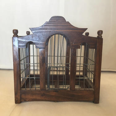 Petite bird canary cage wood wire decor 
