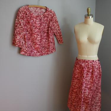 Early 1960s Two Piece // Abstract Pink Print // Large 