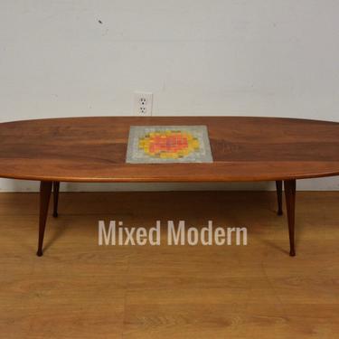 Walnut and Tile Modern Coffee Table 