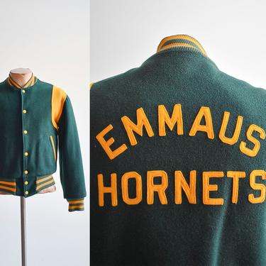 Vintage Green Wool Letterman Varsity Jacket 