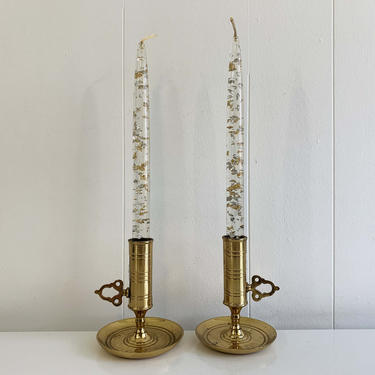 Vintage Valsan Brass Candle Holders Pair Candlesticks Retro Decor Mid-Century Hollywood Regency Candleholder Adjustable Wedding Portugal 