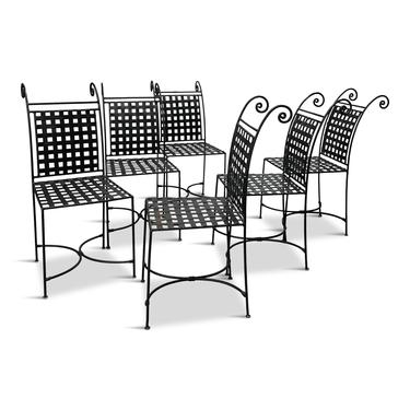 Hollywood Regency Woven Metal Dining Chairs Set of Six