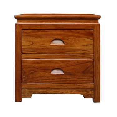 Zen Oriental Two Drawers Natural Brown Wood End Table Nightstand cs2251E 
