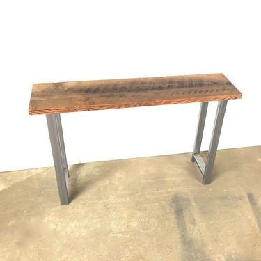 Reclaimed Wood Console Table / Industrial H-Shaped Steel Legs / 12&amp;quot; Depth 