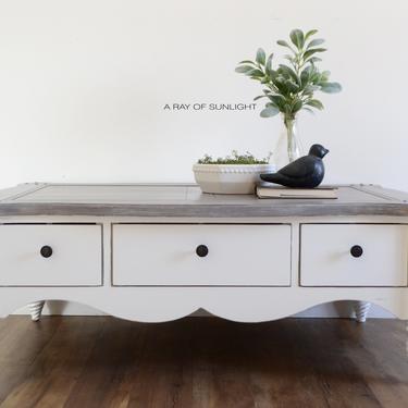 SOLD OUT - Farmhouse Coffee Table, Weathered Wood, Painted Furniture, Custom Furniture, Rustic Table, Modern Farmhouse, Upcycled Furniture 
