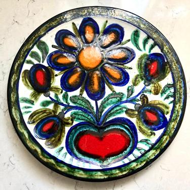 Vintage Handgemalt Floral Handmade Ceramic Pottery Plate signed by Artist Ready to Hang, Antique Handgemalt Pottery for Kitchen Decor by LeChalet