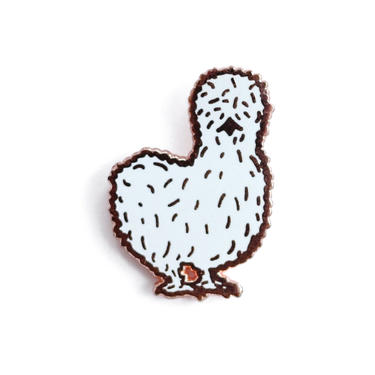 Silkie Bantam Enamel Pin - Chicken Lapel Pin // Hard Enamel Pin, Cloisonn, Pin Badge 