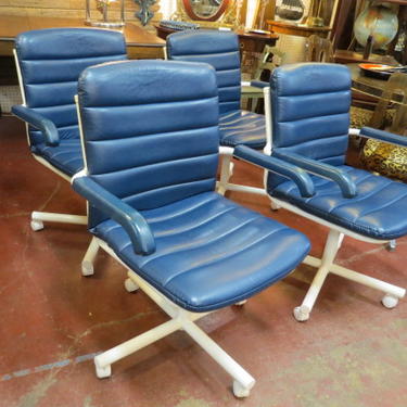Vintage set of 4 blue vinyl arm chairs, c1990.