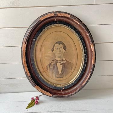 Vintage Victorian Portrait of Man In Round Wood Frame | Vintage Victorian Photographs Framed, Cottagecore, Rustic, Farmhouse Gallery Wall 