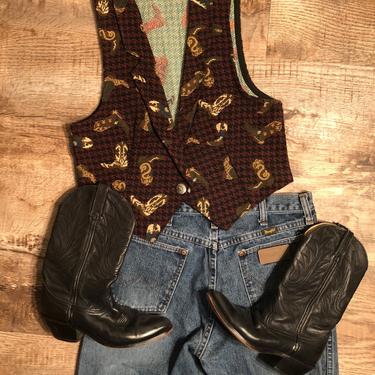 Vintage 80s/90s  ROUGHRIDER Southwestern Tapesty Vest Cowboy Boots 