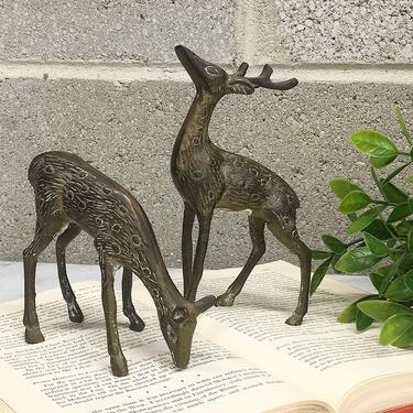 Vintage Deer Statues Retro 1980s Bohemian + Gold Brass + Set of 2 + Buck and Doe + Woodland Creatures + Hand Crafted + Home and Table Decor 