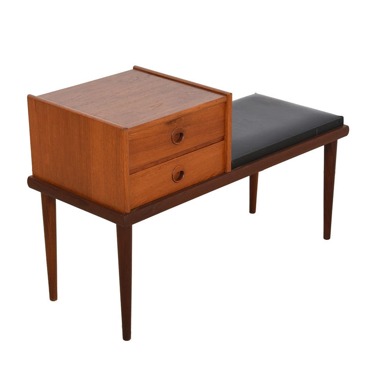Mid Century Modern Low Telephone Table / Padded Bench